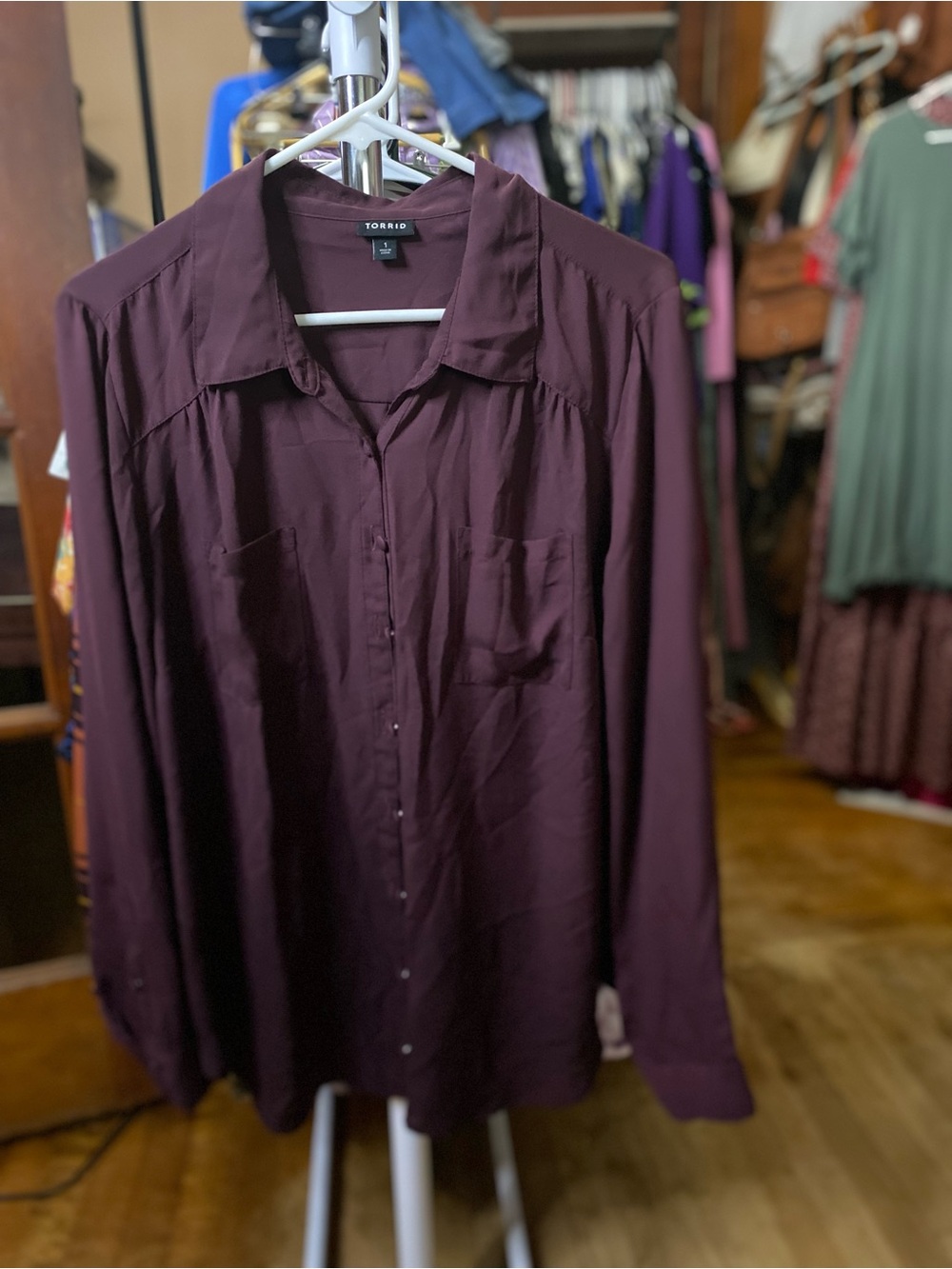 torrid Plum Long-Sleeve Button Front Shirt